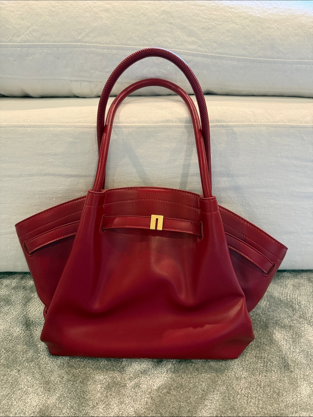 JW PEI Red Structured Shoulder Bag with Gold Accent